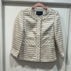 Lafayette 148 New York Cream Textured Blazer with Ruffle Detail